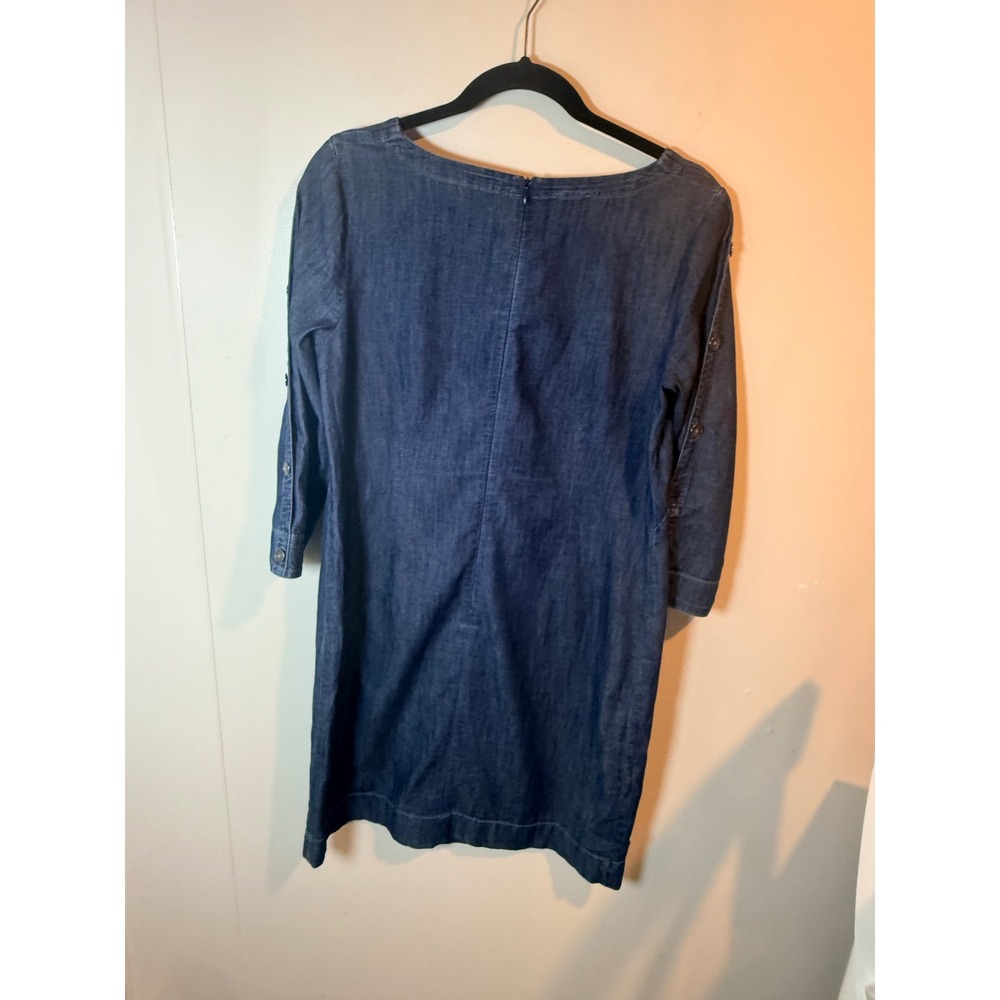 Talbots Petite Womens Blue Cotton Denim Square Neck Button Sleeve Dress 6P - Picture 7 of 9